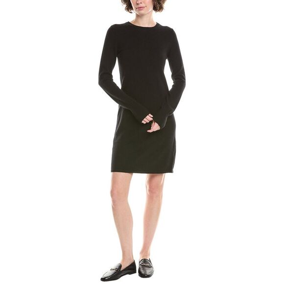 Incashmere Womens  Solid Cashmere T-Shirt Dress, Black - Picture 1 of 3